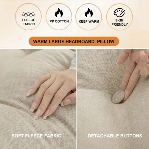 Miniatura 3 de Almohada triangular para cabecero, respaldo grande, cojín de soporte de cuña, almohada lumbar para cama de día, litera, dormitorio con funda Beige