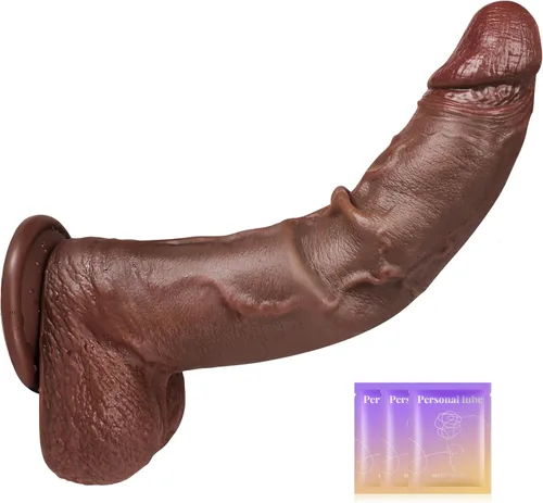 Miniatura 8 de Juguetes sexuales de 9.8 pulgadas con prepucio móvil para adultos, consolador de silicona de color carne para estimulación clitorial vaginal/anal