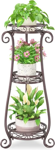 Miniatura 18 de iDavosic.ly Paquete de 2 soportes de metal para plantas para interiores y exteriores, 11 pulgadas de ancho, de hierro resistente al óxido, para Negro
