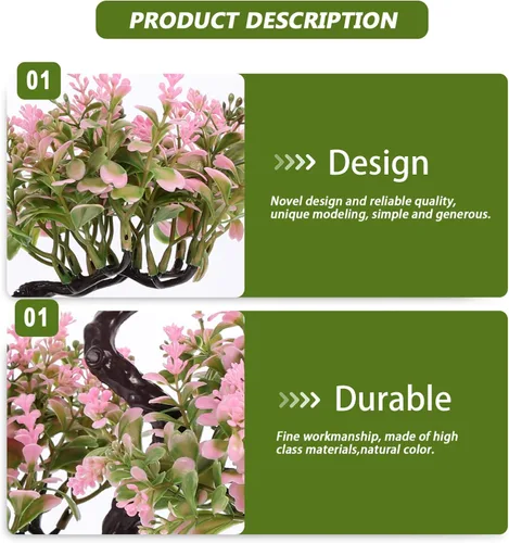 Miniatura 6 de Cabilock Árbol de bonsái artificial, decoración de bonsái artificial, modelo de planta verde artificial, planta en maceta para el hogar, mesa, Rosa