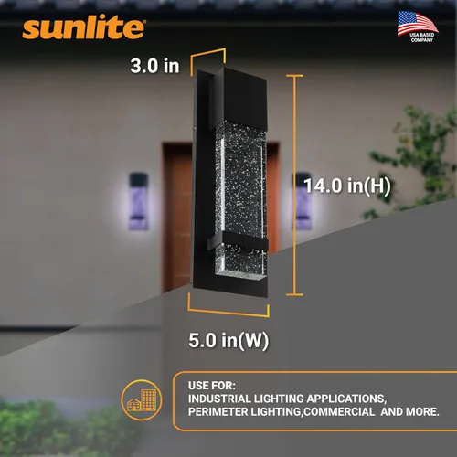 Miniatura 3 de Sunlite Aplique de pared LED, marco de metal negro con panel de vidrio efecto gota de lluvia, 4.75 pulgadas de ancho, luz diurna de 5000 K