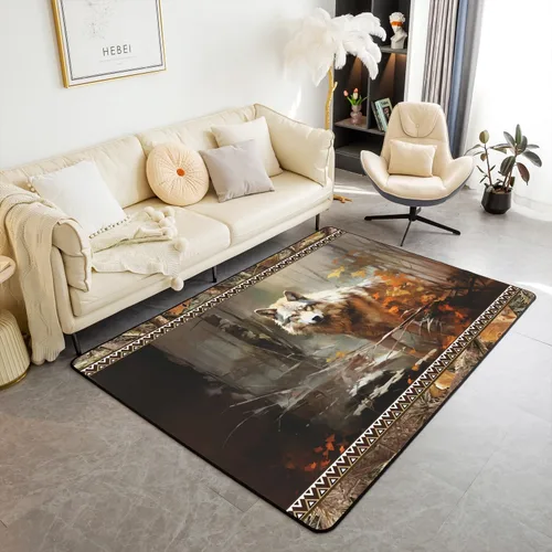 Miniatura 9 de Castle Fairy Alfombra antideslizante para sala de estar, diseño de ciervos salvajes, pinos de la selva, alfombra antideslizante para sala de estar