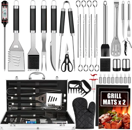 Miniatura 8 de Cifaisi Juego de accesorios para parrilla de barbacoa, 38 piezas de herramientas de parrilla de acero inoxidable con funda de aluminio, termómetro