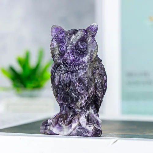 Miniatura 6 de SMQ Amethyst Crystal Owl Statue Hand Carved Gem Owl Figurine Animal Carvings Collective Reiki Healing Statue for Home Office Decoration