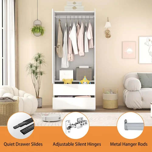 Miniatura 5 de Armario con cajones: armario grande de 75 pulgadas con 6 puertas para colgar ropa, modernos armarios de madera con 6 cajones y almacenamiento