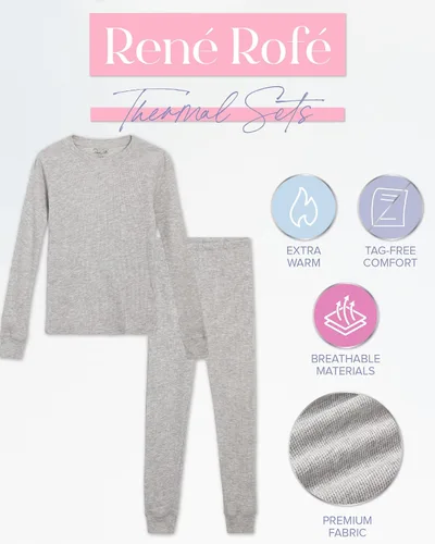 Miniatura 43 de Rene Rofe Girls' Thermal Underwear Set - 2 Piece Waffle Knit Top and Long Johns (2T-16)