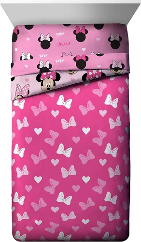 Miniatura 3 de Jay Franco Disney Minnie Mouse Hearts N Love - Juego de ropa de cama tamaño completo de 5 piezas, incluye edredón reversible y juego de sábanas, Rosa
