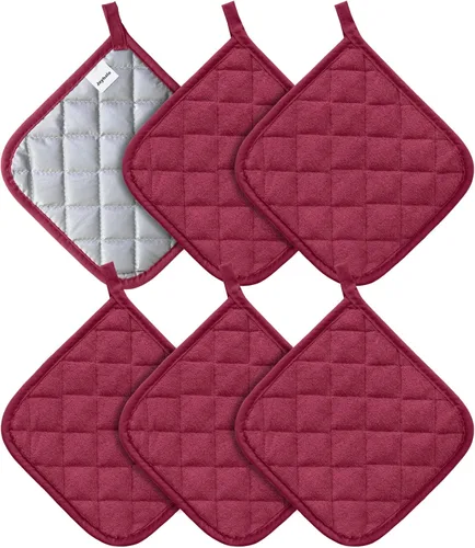 Miniatura 8 de Joyhalo Paquete de 6 agarraderas para ollas de cocina, agarradera de horno de algodón con gran resistencia al calor, almohadillas térmicas Especias