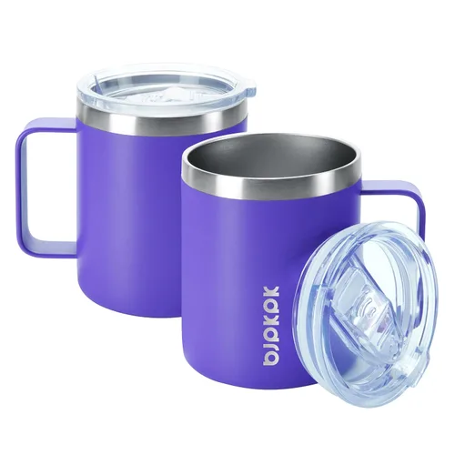 Miniatura 18 de BJPKPK 2 tazas de café aisladas, vaso aislado de 14 onzas con tapa, tazas de café de acero inoxidable con tapa a prueba de salpicaduras, color negro