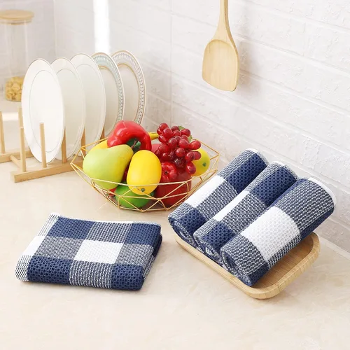 Miniatura 5 de Homaxy - Paños de cocina de 100% algodón, de punto gofre, a cuadros, muy suaves y absorbentes, de secado rápido, trapos para platos Blanco y azul