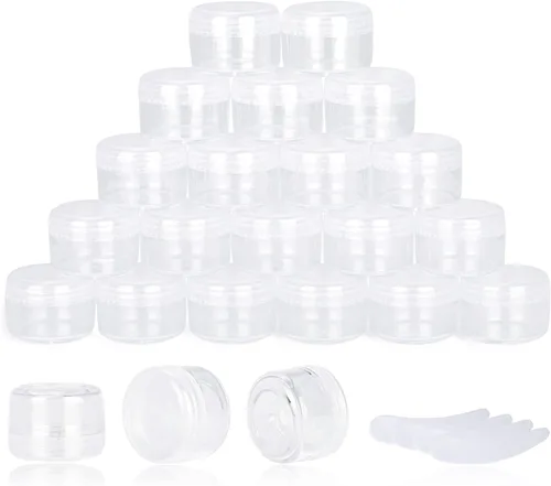 Miniatura 27 de 100 piezas de 5 gramos Envases de muestra, tarros vacíos de 5 ml con tapas, envases cosméticos pequeños, tarros de muestra mini con 8 piezas de mini
