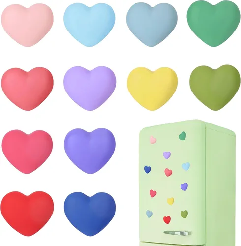 Whaline 12 unidades de imanes de nevera coloridos 3D en forma de corazón decorativos adhesivos magnéticos para el hogar, cocina, oficina, nevera,
