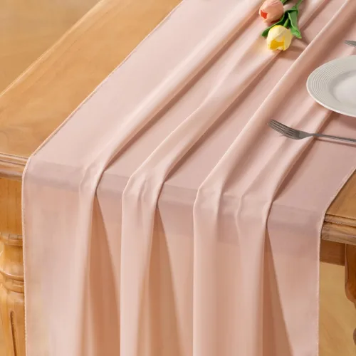 Miniatura 19 de Socomi Camino de mesa de gasa beige para verano, bohemio, rústico, de 10 pies, 29 x 120 pulgadas, decoración de camino de mesa de boda, decoración