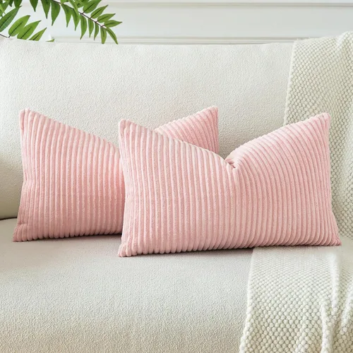 Miniatura 32 de OTOSTAR Paquete de 2 fundas de almohada decorativas de pana suave a rayas, cuadradas, decoración del hogar, fundas de almohada para sofá, cama, sala