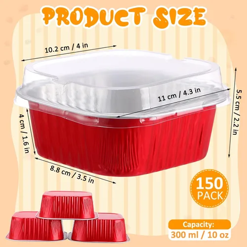 Miniatura 2 de Aoriher - Juego de 150 piezas de moldes para pasteles mini con tapas, moldes de aluminio con papel de aluminio, moldes desechables cuadrados de 296