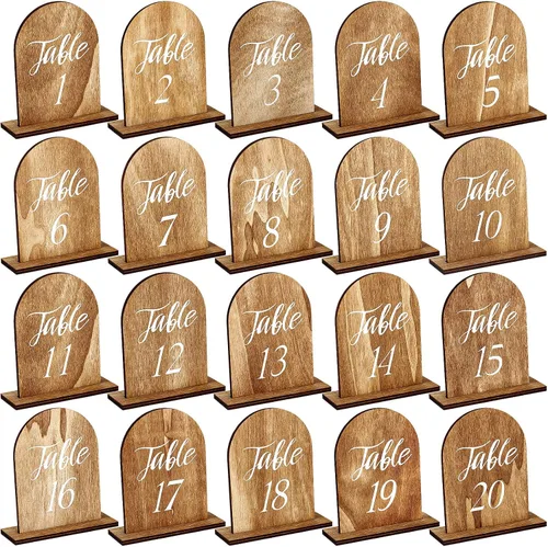 Miniatura 7 de Chunful 20 números de mesa de madera para boda con base de madera, centros de mesa de boda rústicos para mesas, letrero de número para decoración