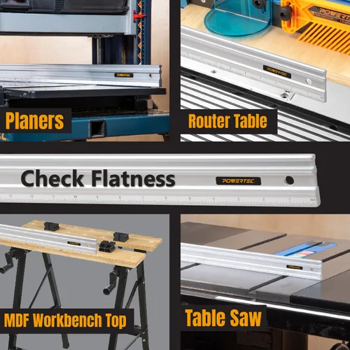Miniatura 5 de POWERTEC Reglas rectas de aluminio para maquinista de 38 pulgadas y escuadra en L de 3 piezas, para verificar deformaciones de superficie