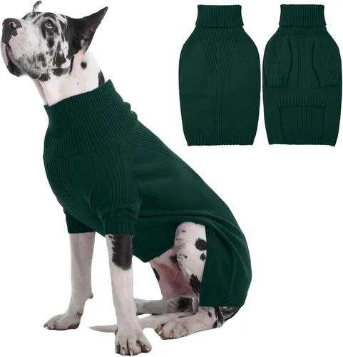 Miniatura 66 de IECOii Suéter extragrande para perro, suéteres térmicos cálidos para perros de raza gigante, ropa de punto, cuello alto de invierno, elástica