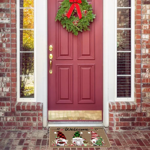 Miniatura 2 de TREWAVE Felpudo Decorativo de Bienvenida Navideño, Tapete de Puerta de Gnomo Navideño a Cuadros Buffalo, Alfombra de Entrada Antideslizante, 29 x 17