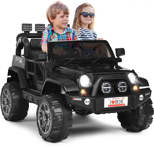 OLAKIDS Camión de paseo para niños de 2 plazas, vehículo eléctrico con batería de 12 V con control remoto parental, suspensión de resorte, luces