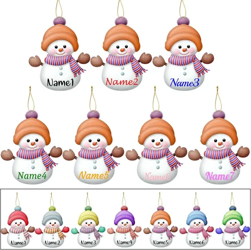 Miniatura 9 de 7 adornos de Navidad personalizados de muñeco de nieve con nombre, adornos familiares personalizados para árbol de Navidad, decoración colgante
