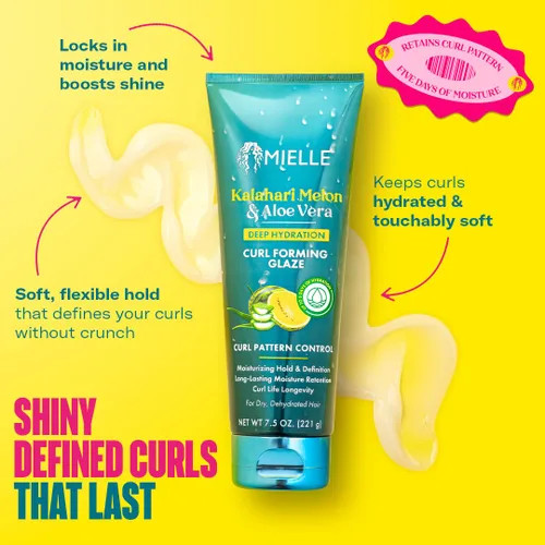 Miniatura 3 de Mielle Curl Forming Glaze – Kalahari Melón & Aloe Vera Gel de peinado de hidratación profunda para cabello seco, rizado y texturizado – Mejora