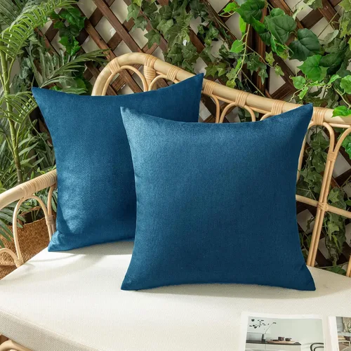 Miniatura 7 de Juego de 2 fundas para cojines de exterior, impermeables, decorativas, de lino, para casa de campo, fundas sólidas para cojines para tienda