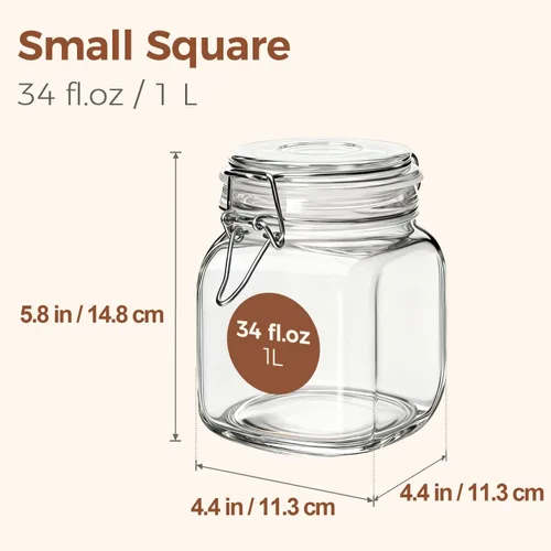 Miniatura 4 de ComSaf Paquete de 3 recipientes de café cuadrados de vidrio para bolsas de frijoles de 1 libra, tarros herméticos de 34 onzas con tapas