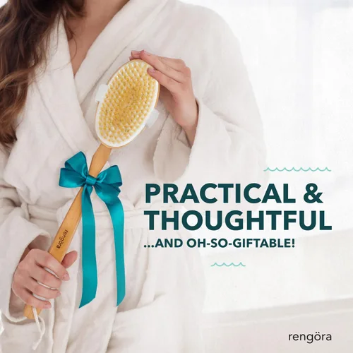 Miniatura 7 de Cepillo de ducha de mango largo de 20 pulgadas, cepillo de espalda de cerdas naturales, mango ergonómico + agarre antideslizante de silicona, gran