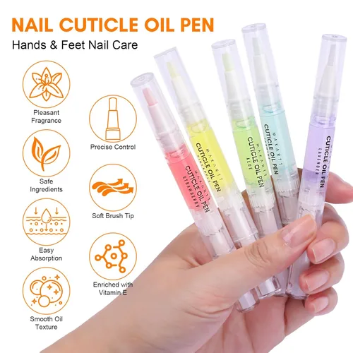 Miniatura 5 de Makartt Lápiz de aceite para cutículas, cuidado de uñas: 12 piezas de reparación y suavizante con vitamina E, kit de crema hidratante para uñas