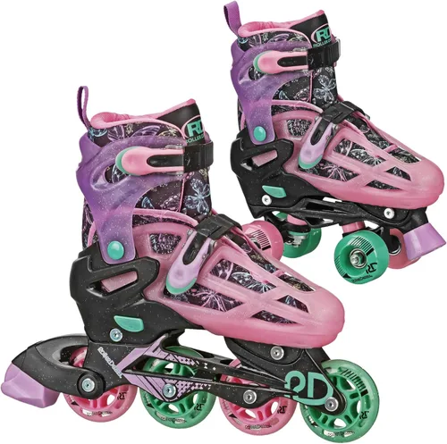 Roller Derby Falcon 2 en 1 Combo Quad y Patines en línea para niños, tamaño ajustable Mariposa