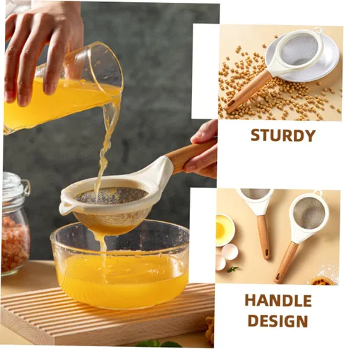 Miniatura 2 de Tamiz de harina de malla fina con mango de madera, pequeño tamiz de acero inoxidable para hornear azúcar en polvo, sal de cacao, filtro de cocina