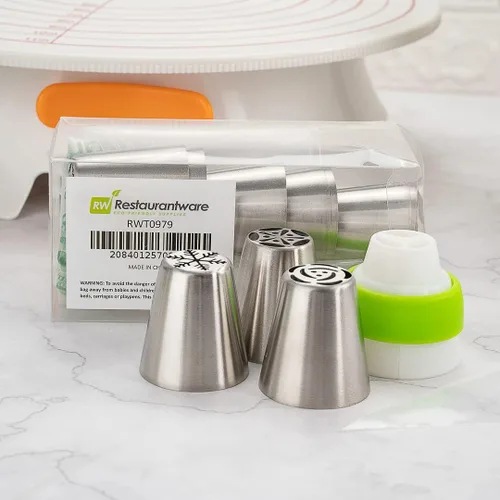 Miniatura 3 de Restaurantware Pastry Tek - Juego de 21 puntas de tuberías rusas duraderas para decoración de tartas, 10 puntas de tubería, 10 bolsas de tuberías