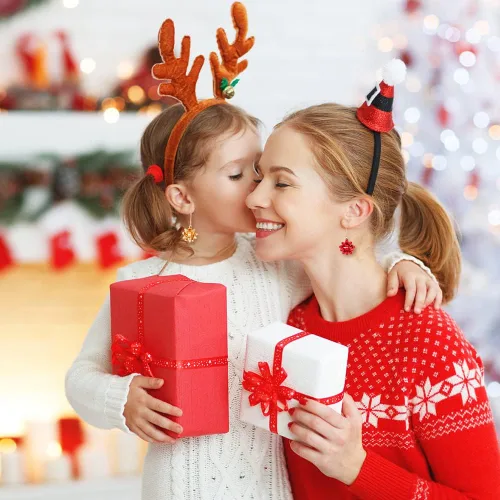 Miniatura 6 de JOICEE - 24 piezas de dijes de Navidad para hacer joyas, lazos de regalo de cinta metálica de Navidad, dijes para pulsera, collar, aretes, Rojo