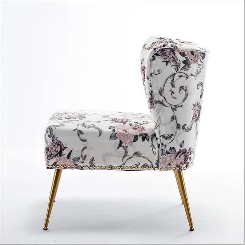 Miniatura 4 de Container Furniture Direct Thia Silla decorativa sin brazos para sala de estar, elegante asiento con ribete de cabeza de clavo, patas de metal 02