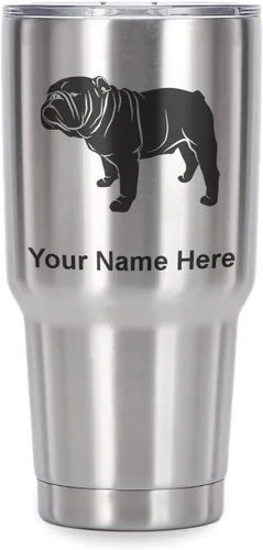 Miniatura 23 de LaserGram Vaso aislado al vacío de 20 onzas, Bulldog Dog, grabado personalizado incluido (negro)
