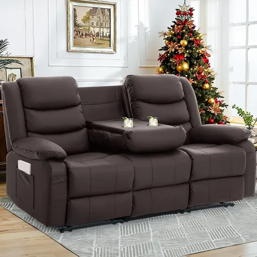 Miniatura 13 de Korser Sofá reclinable, sofá biplaza reclinable con consola, sofá reclinable extragrande con mesa desplegable, sofá de 3 plazas con portavasos y Gris