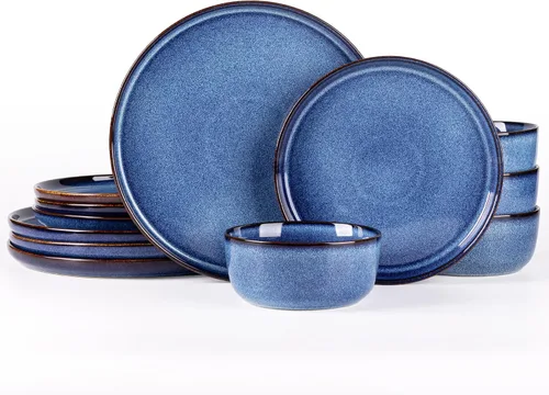 Miniatura 14 de GBHOME Juego de vajilla de cerámica para 4, juego de 12 platos y cuencos de cerámica, platos esmaltados reactivos, resistentes a los arañazos, aptos