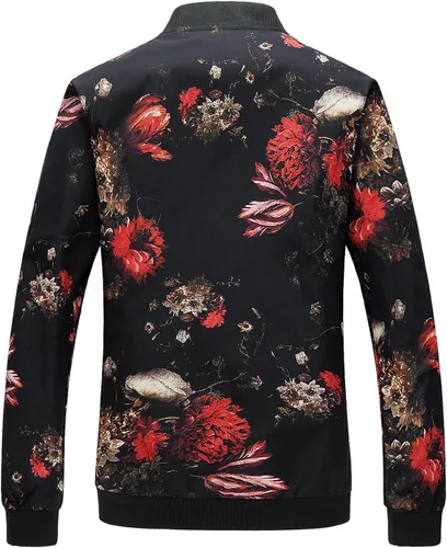 Miniatura 3 de HENGAO Chaqueta bomber con cremallera frontal y estampado de flores para hombre
