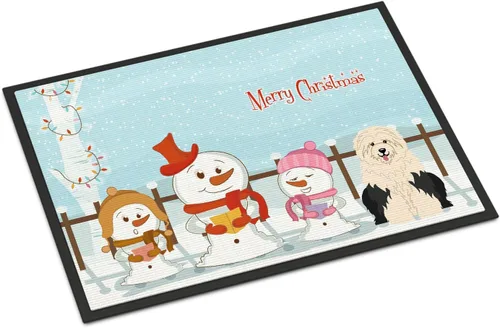 Caroline's Treasures BB2427MAT - Felpudo con texto en inglés de Carolers Old English Sheepdog de 18 x 27 pulgadas, tapete para puerta delantera,