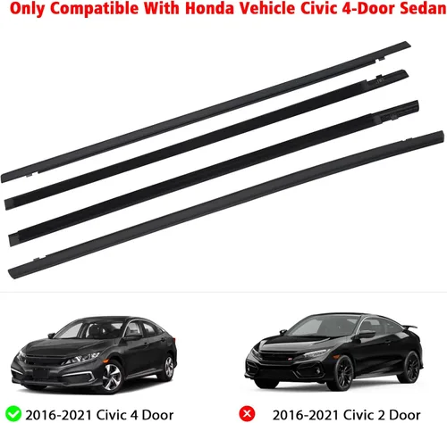 Miniatura 6 de 4 unidades de cinturón de sellado para ventana de puerta exterior de automóvil compatible con Honda Vehicle Civic 4 puertas Sedan 2016-2021