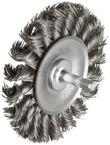 Miniatura 9 de Weiler 17680 Rueda de alambre de nudo montada en el tallo de 3-1/4 pulgadas, relleno de acero de 0.0118 pulgadas, vástago de 1/4 pulgadas, fabricado