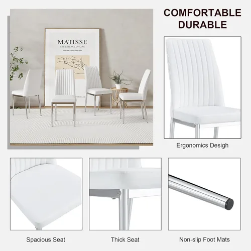 Miniatura 4 de Juego de 6 sillas de comedor modernas, Juego de 6 sillas de comedor con cuero PU y patas cromadas de respaldo alto, sillas de metal Sillas