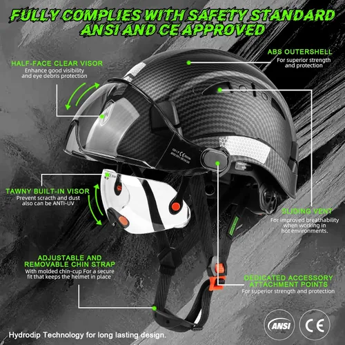 Miniatura 2 de GREEN DEVIL Casco de seguridad con visera tintada y transparente con ventilación Casco de construcción ABS Cascos de construcción para hombres Negro