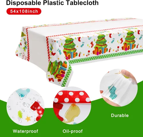 Miniatura 3 de Festiva 176 Piezas Platos de Plástico de Navidad Resistentes - Juego de Vajilla Desechable de Navidad - incluye 50 Platos 25 Cubiertos de Plástico