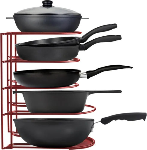 Miniatura 9 de Organizador de ollas y sartenes de alta resistencia Estante de almacenamiento de 5 niveles para utensilios de cocina y tapas De pie o montaje