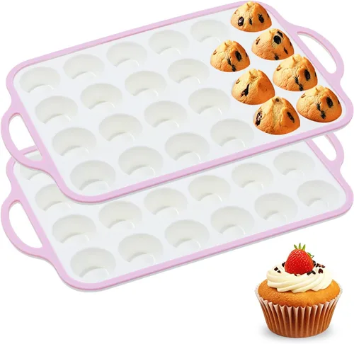 Miniatura 16 de Moldes de silicona para magdalenas para hornear 2 paquetes, 6.6 cm con marco reforzado de metal, molde antiadherente de tamaño regular para cupcakes