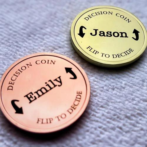 Miniatura 2 de Moneda de decisión para parejas de latón Moneda abatible grabada con láser Hermosos acabados de color Regalo único para él/ella