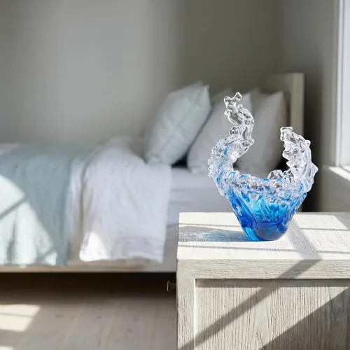 Miniatura 7 de suruim Figuras de escultura de onda de vidrio soplado a mano, cuenco de vidrio azul y transparente para decoración del hogar, figura de vidrio