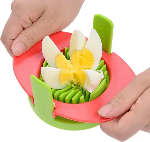 Miniatura 2 de Juego de rebanador de huevos con 3 cortadores - Corta huevos duros en rodajas finas, gajos o mitades - Rebanar huevos manualmente fácil - Sin